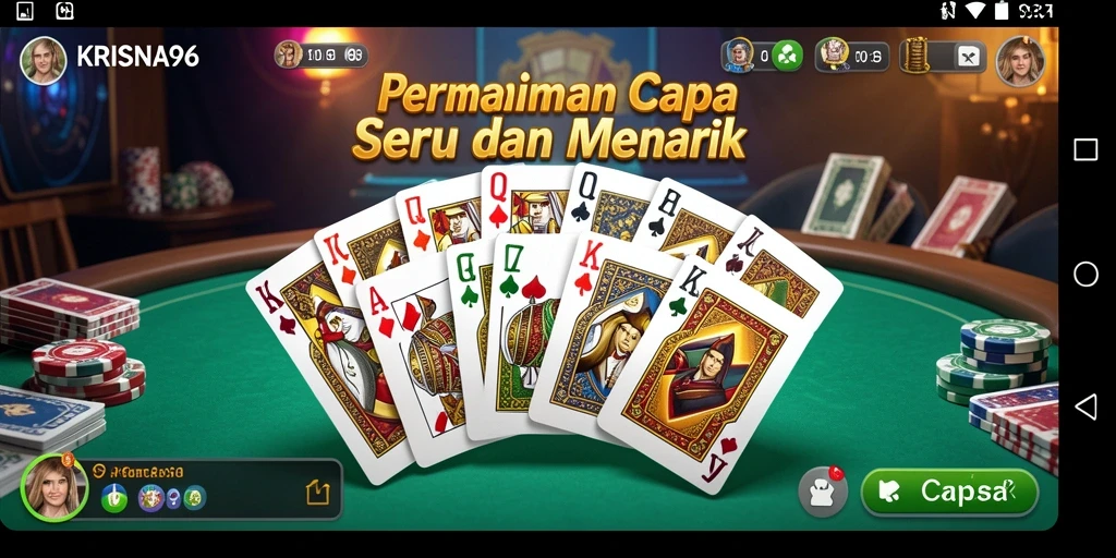 Antarmuka menarik dan intuitif KRISNA96 dalam permainan Capsa.