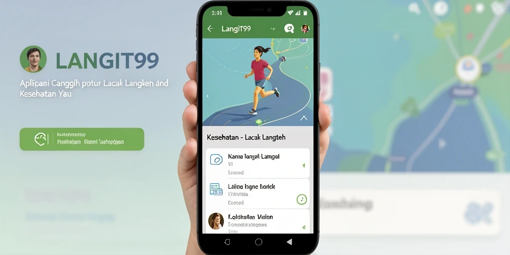 Antarmuka aplikasi LANGIT99 dengan fitur lacak langkah yang menarik.