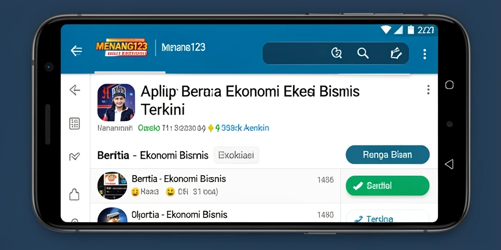 Antarmuka modern dari aplikasi MENANG123 yang menyediakan berita ekonomi.